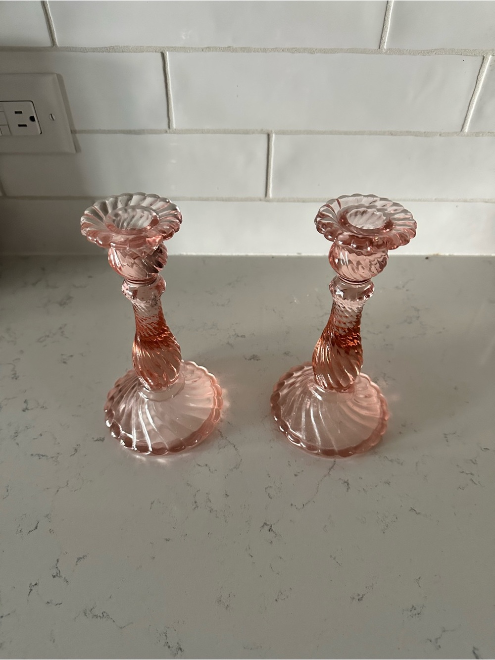Vintage Pink Crystal Candle Holders - Picture 2 of 3